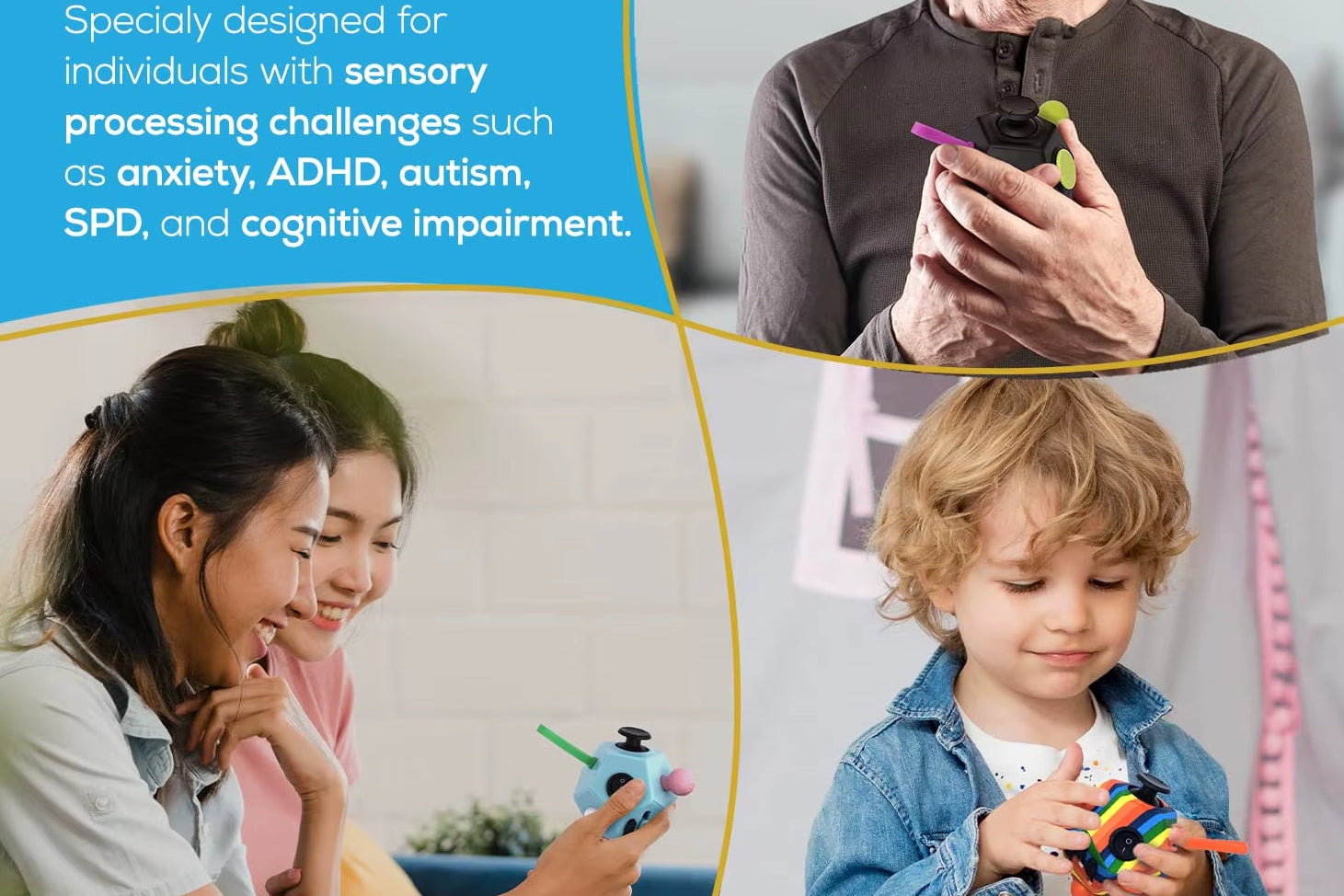 Fidget Cube EDC anti Stress Relief Toys Anxiety Antistress Sensory Fidgeting Dice Toy for Kids Adults Autism ADHD Focus 12 Sides